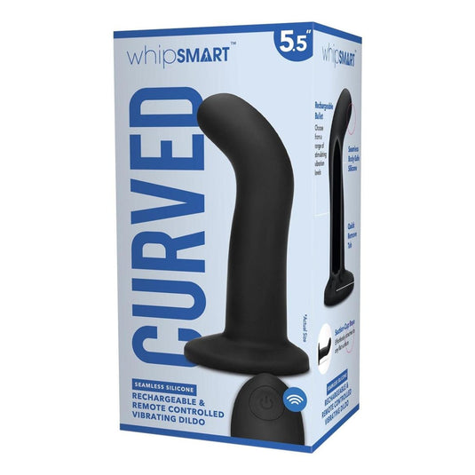 Whipsmart Curved Silicone Remote Control Vibrating Dildo Black 5.5 Inch