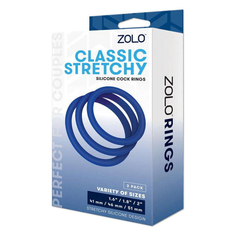 Load image into Gallery viewer, Zolo Classic Stretchy Silicone Cock Rings 3 Pack Blue
