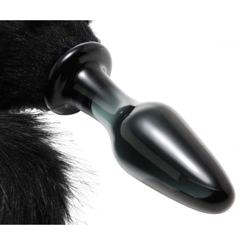 Load image into Gallery viewer, Tailz Midnight Fox Glass Butt Plug With Tail Black
