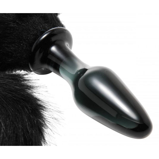Tailz Midnight Fox Glass Butt Plug With Tail Black
