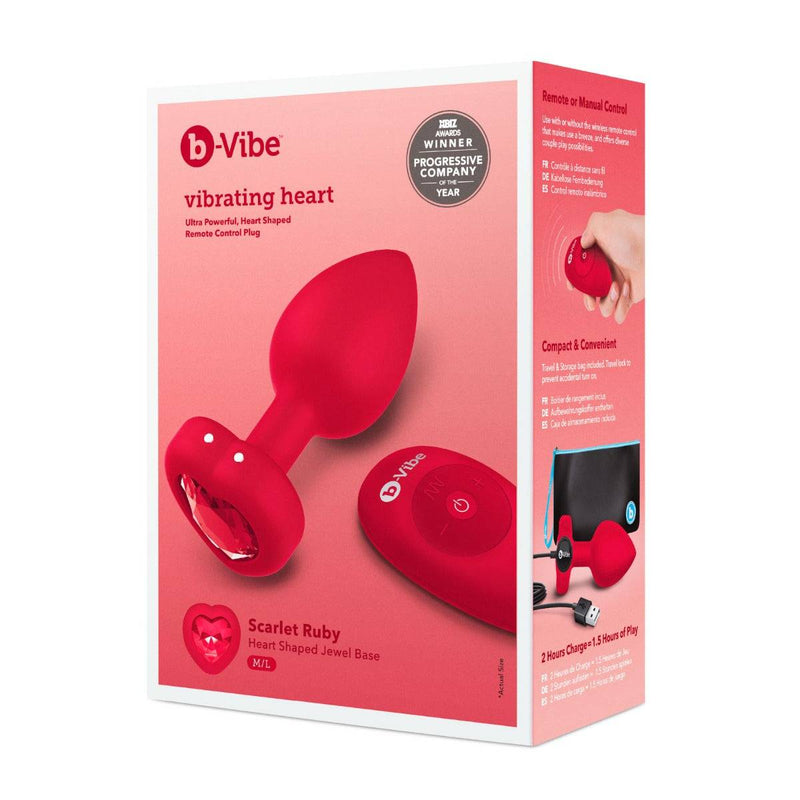 Load image into Gallery viewer, b-Vibe Vibrating Heart Butt Plug Red Medium Large - Simply Pleasure

