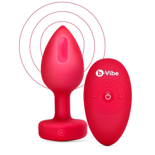 b-Vibe Vibrating Heart Butt Plug Red Medium Large - Simply Pleasure