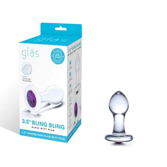 Glas Bling Bling Butt Plug Purple Clear 3.5 Inch - Simply Pleasure