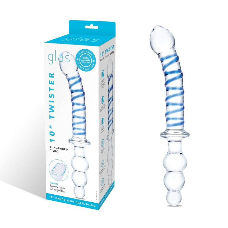 Load image into Gallery viewer, Glas Twister Dual Ended Dildo Clear Blue 10 Inch - Simply Pleasure
