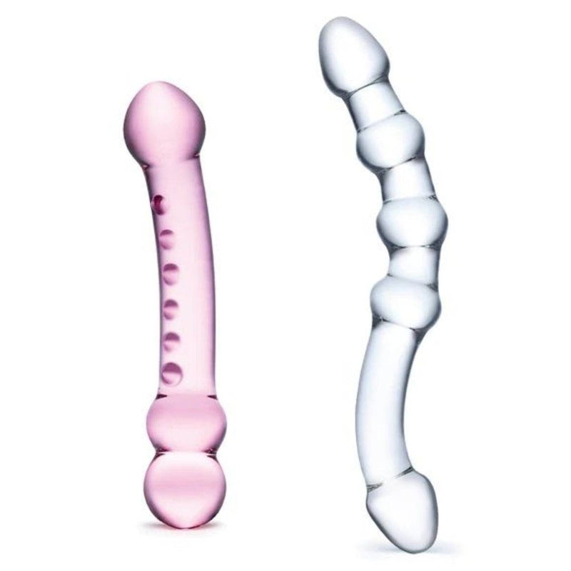Load image into Gallery viewer, Glas Double Pleasure 2 Piece Dildo Set Pink Clear 7 Inch 8 Inch - Simply Pleasure

