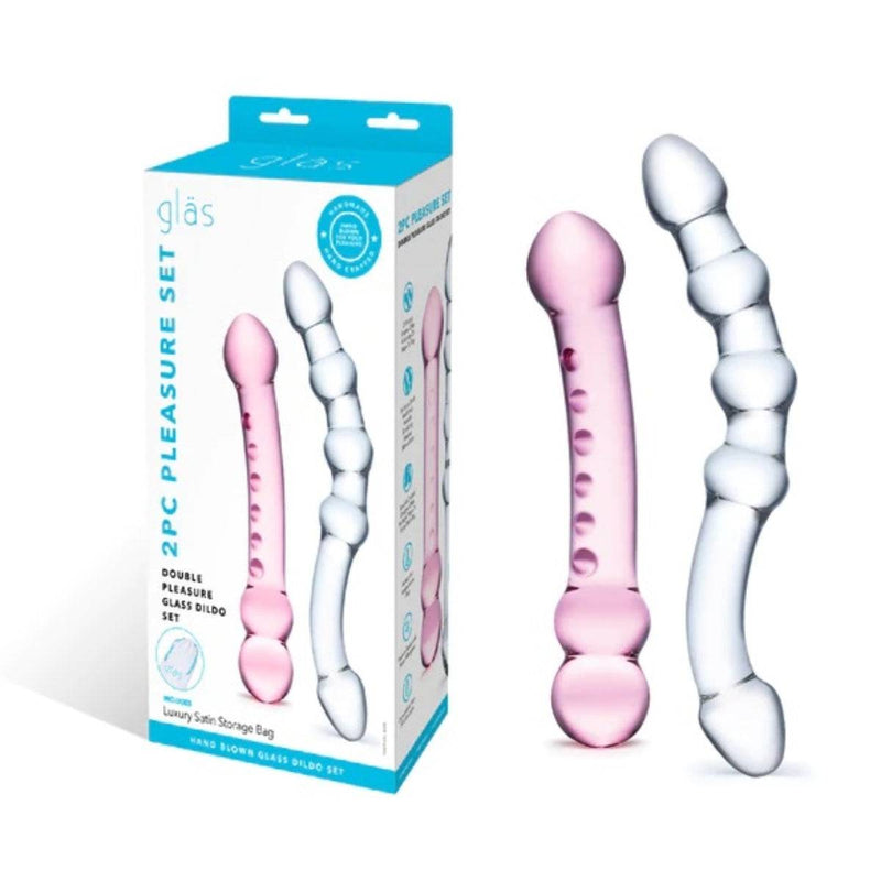 Load image into Gallery viewer, Glas Double Pleasure 2 Piece Dildo Set Pink Clear 7 Inch 8 Inch - Simply Pleasure
