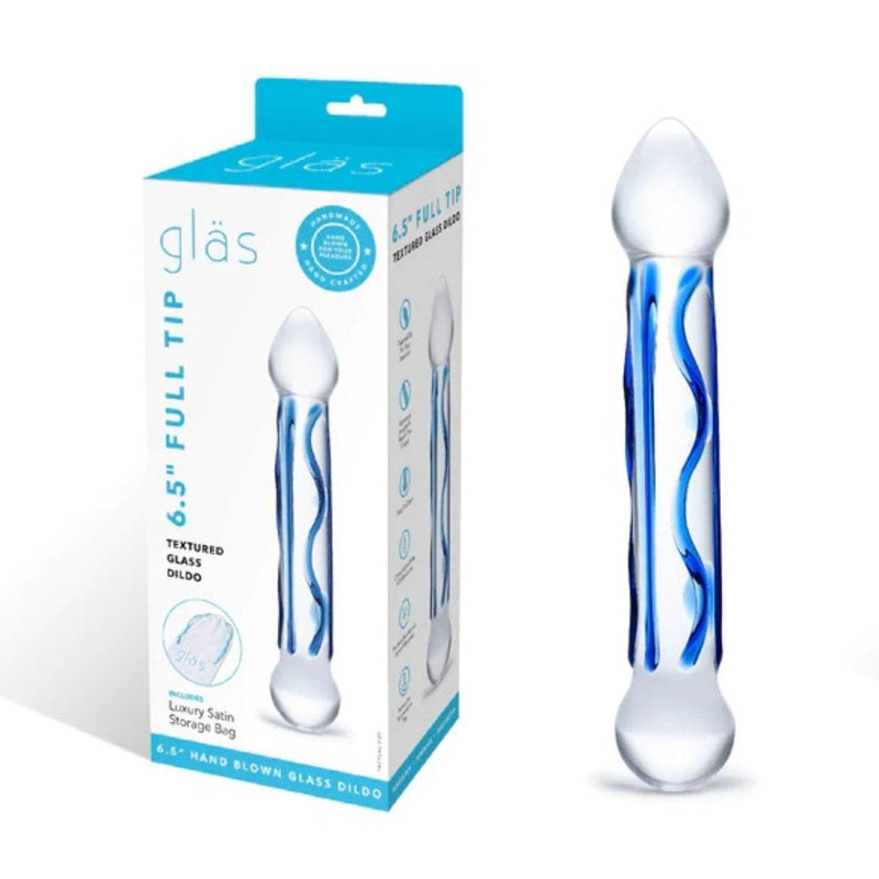 Load image into Gallery viewer, Glas Full Tip Textured Glass Dildo Blue 6.5 Inch - Simply Pleasure
