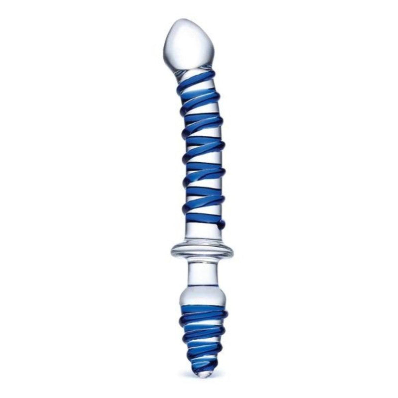 Load image into Gallery viewer, Glas Mr Swirly Double Ended Dildo And Butt Plug Blue 10 Inch - Simply Pleasure
