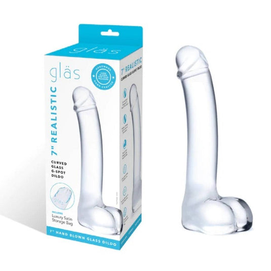 Glas Realistic Curved G-Spot Dildo Clear 7 Inch  - Prowler UK - Gay Sex Toys