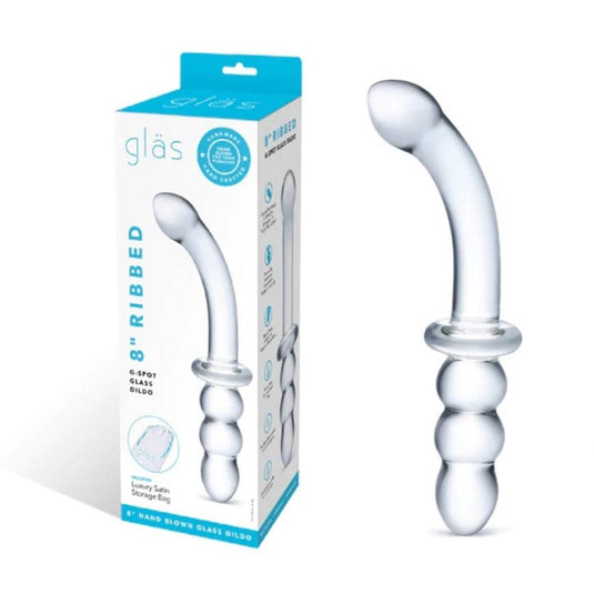 Glas Ribbed G-Spot Dildo Clear 8 Inch  - Prowler UK - Gay Sex Toys