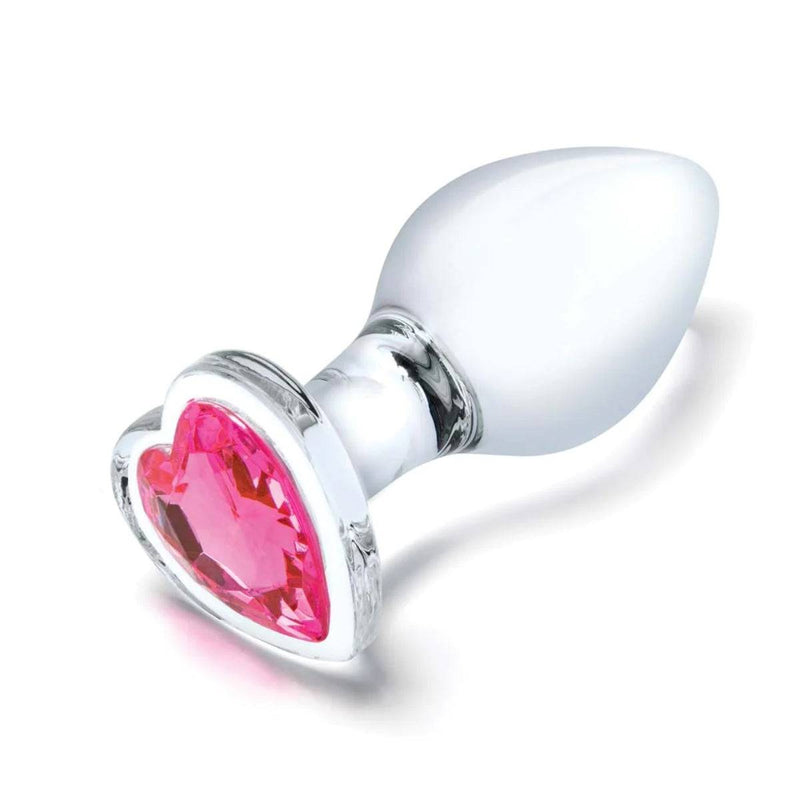 Load image into Gallery viewer, Product Side View - Glas Heart Jewel 3 Piece Anal Training Butt Plug Kit Clear 3 Inch 3.5 Inch 4 Inch - Simply Pleasure

