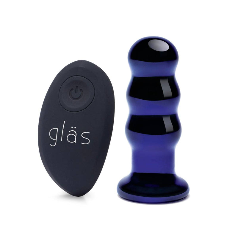 Load image into Gallery viewer, Glas Rechargeable Remote Controlled Vibrating Beaded Butt Plug Blue 3.5 Inch  - Prowler UK - Gay Sex Toys
