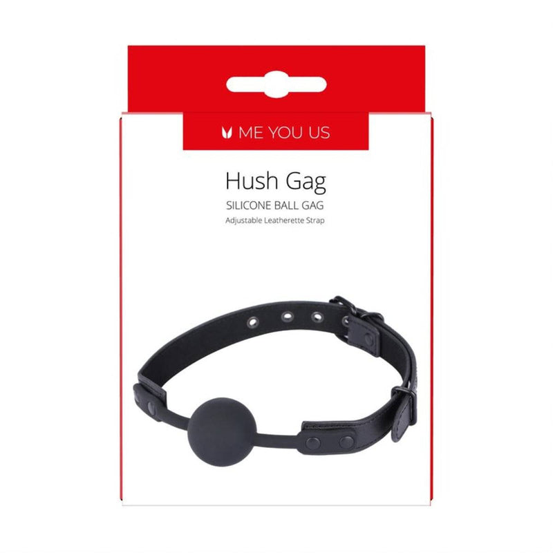 Load image into Gallery viewer, Front View Packaging - Me You Us Hush Silicone Ball Gag Black - Simply Pleasure
